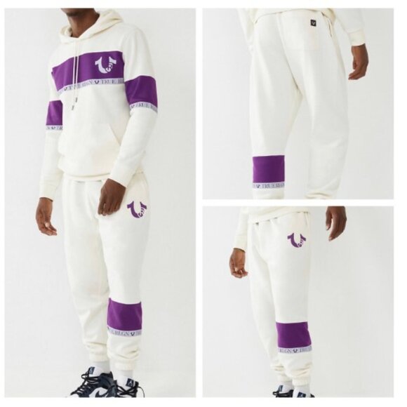 NEW True Religion Winter White / Purple Relaxed Joggers - Picture 1 of 7